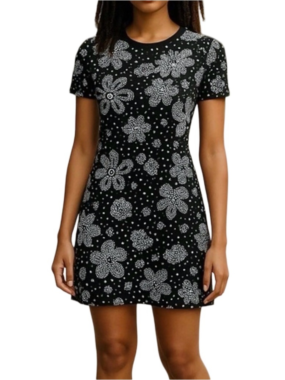 MICHAEL Michael Kors Black Dress w/ Silver Floral Grommets & Studs XS NWT